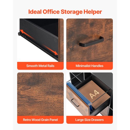 Holzschrank mit 2 Schubladen Mobiler Aktenschrank mit offenen Regalen Schwarz