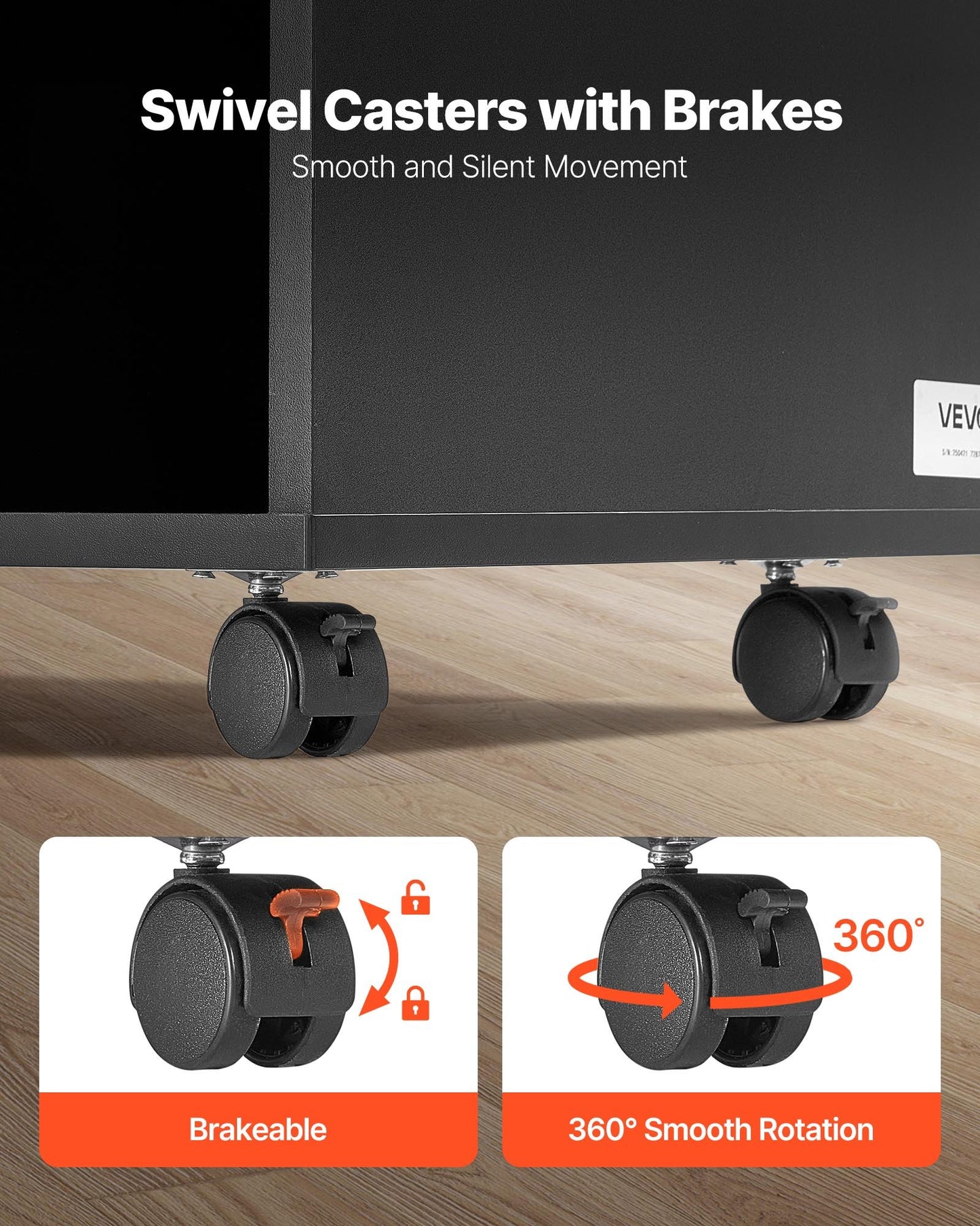 2 Drawer Wooden File Cabinet, Mobile Filing Cabinet with Open Shelves, Lateral Rolling File Storage with Lockable Wheels, Modern Free Standing Printer Stand for Home, Office, School, Black