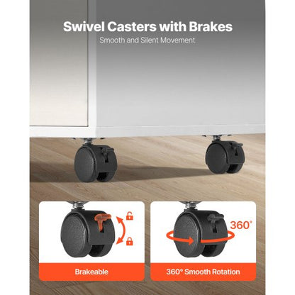 Holzschrank mit 2 Schubladen, Rollcontainer und verstellbaren Einlegeböden