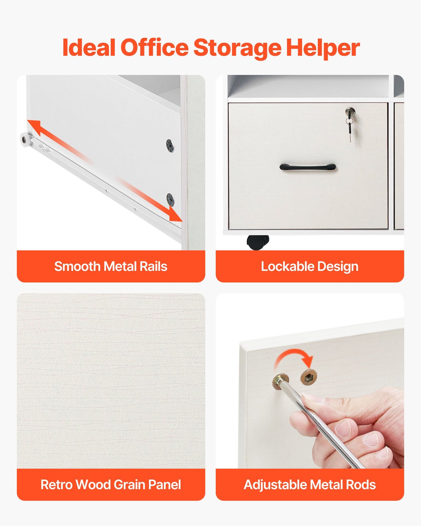 2 Drawer Wooden File Cabinet, Mobile Filing Cabinet with Open Shelves, Lockable Lateral Rolling File Storage with Adjustable Shelves, Free Standing Printer Stand for Home Office School, White