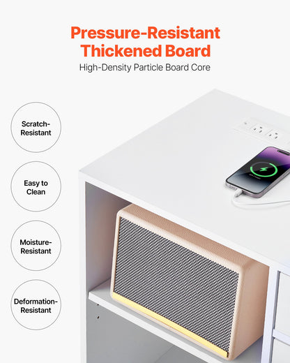 3 Drawer Wooden File Cabinet, Mobile Filing Cabinet with Light Strip, Lockable Rolling File Storage with Adjustable Shelves & 5 Wheels, Free Standing Printer Stand for Home Office School, White