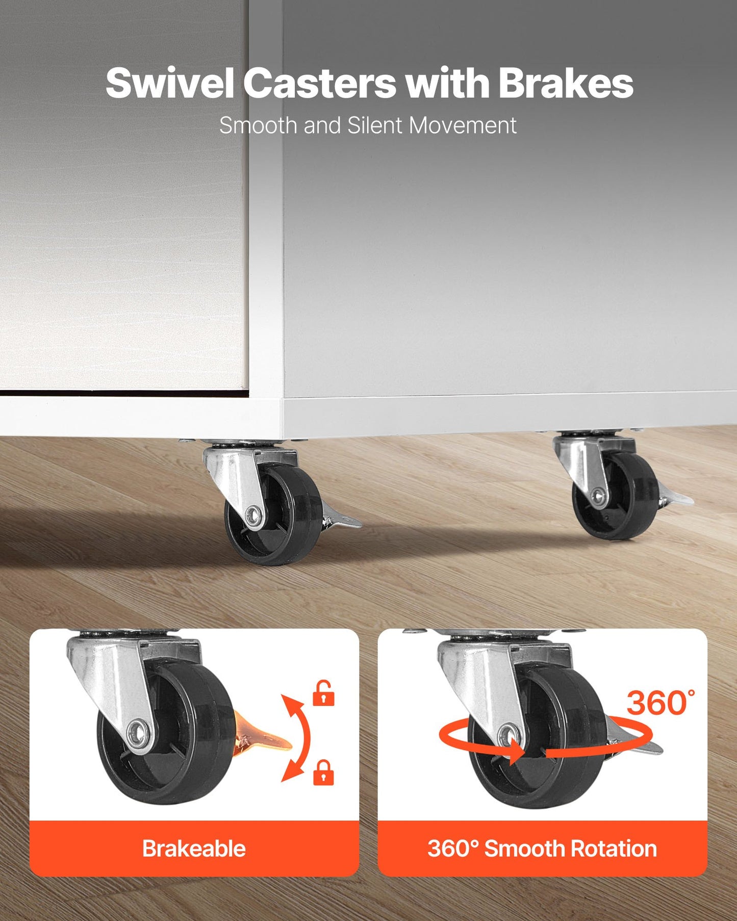 3 Drawer Wooden File Cabinet, Mobile Filing Cabinet with Light Strip, Lockable Rolling File Storage with Adjustable Shelves & 5 Wheels, Free Standing Printer Stand for Home Office School, White