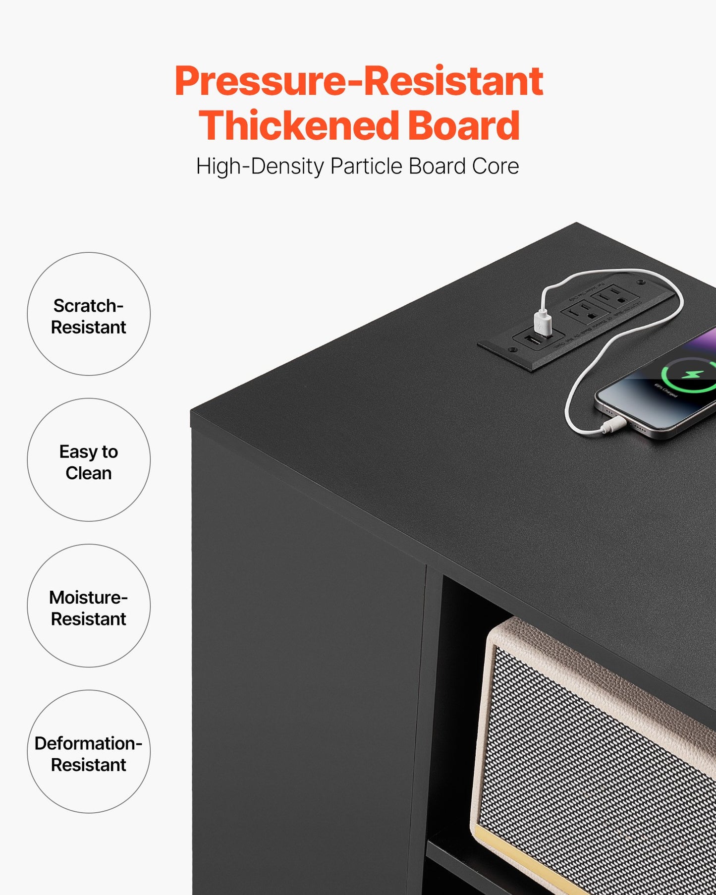 3 Drawer Wooden File Cabinet, Mobile Filing Cabinet with Power Strip, Lockable Rolling File Storage with Adjustable Shelves & 5 Wheels, Floor Standing Printer Stand for Home Office School, Black