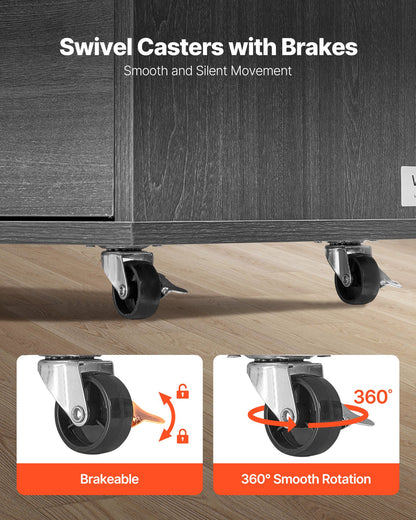 3 Drawer Wooden File Cabinet, Mobile Filing Cabinet with Power Strip, Lockable Rolling File Storage with Adjustable Shelves & 5 Wheels, Floor Standing Printer Stand for Home Office School, Gray