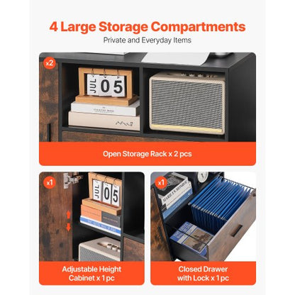 Holzschrank, abschließbarer mobiler Schrank, offene Regale, rustikales Braun