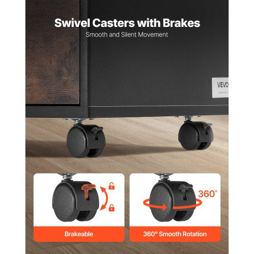 Holzschrank, abschließbarer mobiler Schrank, offene Regale, rustikales Braun