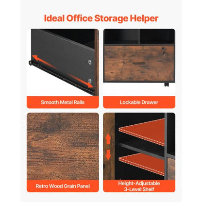 Holzschrank, abschließbarer mobiler Schrank, offene Regale, rustikales Braun