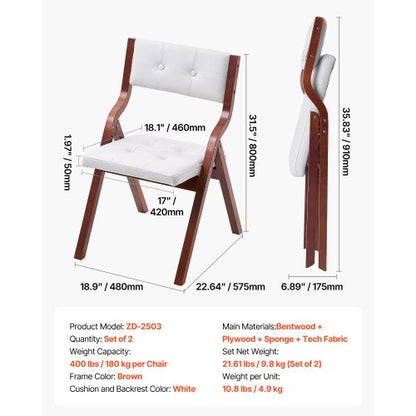 Klappstühle aus Holz mit gepolsterten Kissen und Holzrahmen Weiß 2er-Set | EU