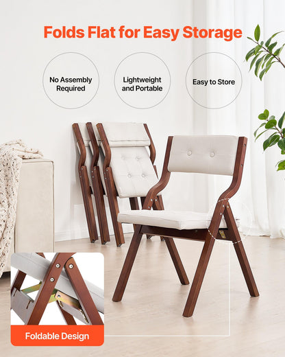Wooden Folding Chairs with Cushion, Set of 2, Portable Foldable Cushion Chair with Wooden Frame, Modern Padded Dining Chair for Kitchen, Office, Wedding, Party, Dining Room, Easy Assembly, White