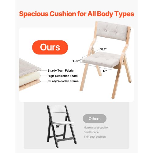 Klappstühle aus Holz mit gepolsterten Kissen und Holzrahmen, Beige, 4er-Set | EU