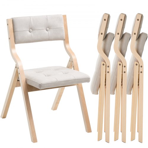 Klappstühle aus Holz mit gepolsterten Kissen und Holzrahmen, Beige, 4er-Set | EU