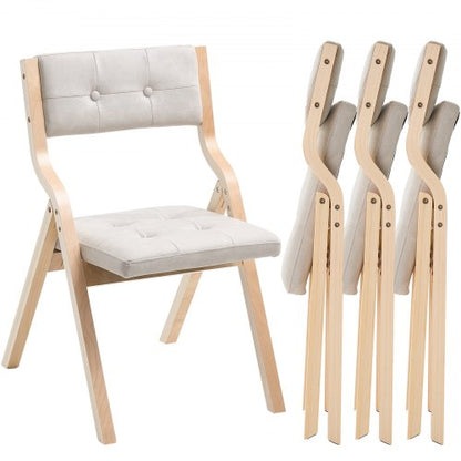 Klappstühle aus Holz mit gepolsterten Kissen und Holzrahmen, Beige, 4er-Set | EU