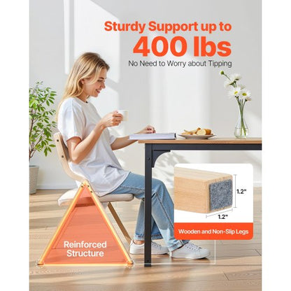 Klappstühle aus Holz mit gepolsterten Kissen und Holzrahmen, Beige, 2er-Set | EU