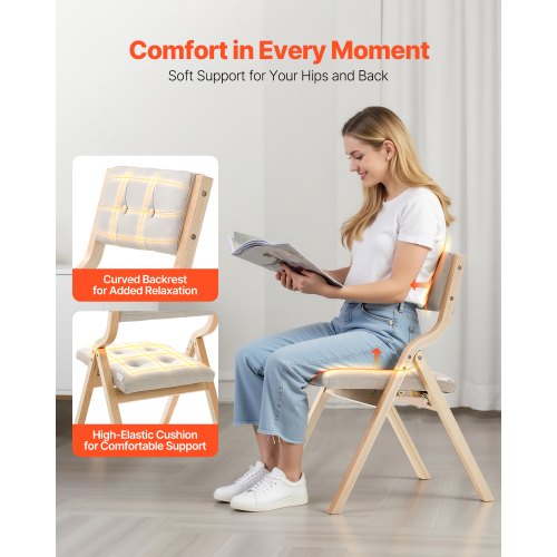 Klappstühle aus Holz mit gepolsterten Kissen und Holzrahmen, Beige, 2er-Set | EU