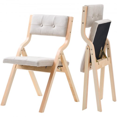 Wooden Folding Chairs with Cushion, Set of 2, Portable Foldable Cushion Chair with Wooden Frame, Modern Padded Dining Chair for Kitchen, Office, Wedding, Party, Dining Room, Easy Assembly, Beige