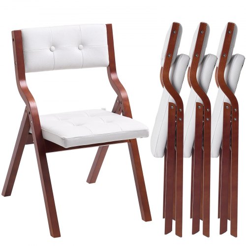 Wooden Folding Chairs with Cushion, Set of 4, Portable Foldable Cushion Chair with Wooden Frame, Modern Padded Dining Chair for Kitchen, Office, Wedding, Party, Dining Room, Easy Assembly, White