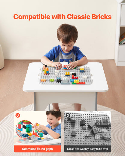 4 in 1 Kid Activity Table and 2 Chairs Set, Graffiti & Building Blocks Double-Sided Tabletop, Toddler Play Table with Storage for Kids 3+ Years, Large Storage Space, Gift for Boys & Girls, White