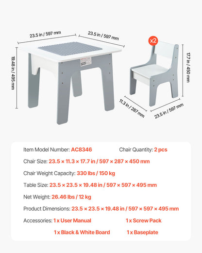4 in 1 Kid Activity Table and 2 Chairs Set, Graffiti & Building Blocks Double-Sided Tabletop, Toddler Play Table with Storage for Kids 3+ Years, Large Storage Space, Gift for Boys & Girls, White