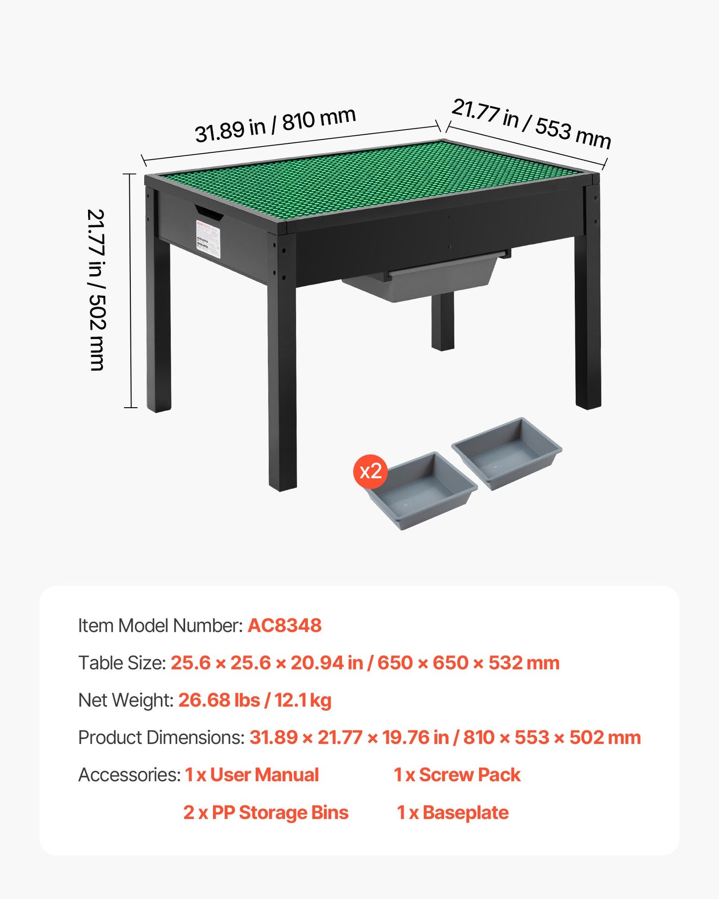 Kids Wooden Activity Table, Building Blocks Double-Sided Tabletop, Multi-Purpose Activity Play Table with 2 Storage Bins for Kids 3+ Years, Large Storage Space, Present for Boys & Girls, Black