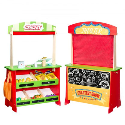 Holz-Puppentheater 2-in-1 wendbarer Kaufladen Kinderspiel-Marktstand