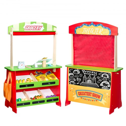 Holz-Puppentheater 2-in-1 wendbarer Kaufladen Kinderspiel-Marktstand