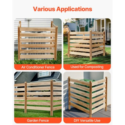 3 Panel Wooden Fence, Slatted Fence for Air Conditioning, 91 cm W x 91 cm L | EU