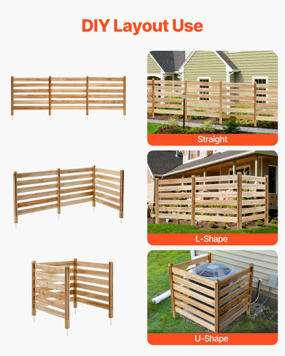 Wood Privacy Fence, 38" W x 36" L, 3 Panel Slatted Air Conditioner Fence Screen, Pool Equipment Enclosure with Metal Stakes, Easy DIY Installation, Outdoor Trash Can Hider for Garden Decoration