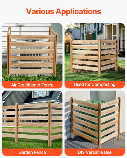 Wood Privacy Fence, 38" W x 36" L, 3 Panel Slatted Air Conditioner Fence Screen, Pool Equipment Enclosure with Metal Stakes, Easy DIY Installation, Outdoor Trash Can Hider for Garden Decoration