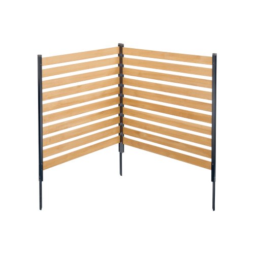 Wood Privacy Fence, 38" W x 42" L, 2-Panel Slatted Air Conditioner Fence Screen, Pool Equipment Enclosure with Metal Stakes, Easy DIY Installation, Outdoor Trash Can Hider for Garden Decoration