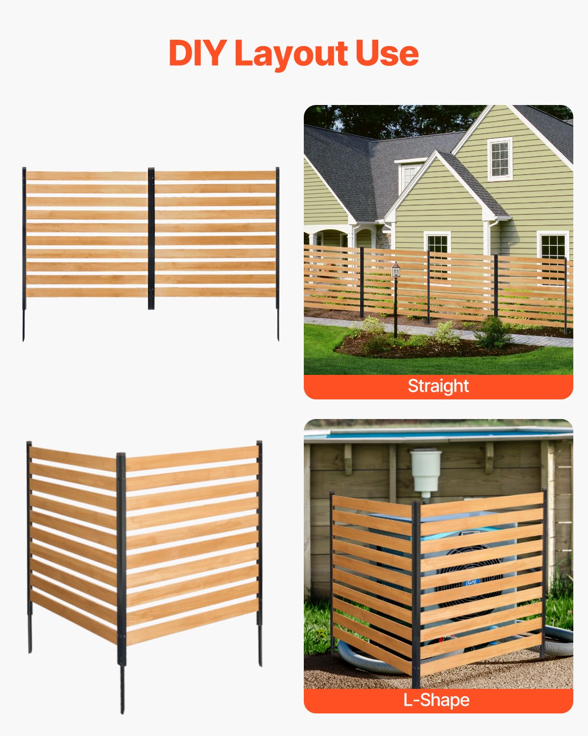 Wood Privacy Fence, 38" W x 42" L, 2-Panel Slatted Air Conditioner Fence Screen, Pool Equipment Enclosure with Metal Stakes, Easy DIY Installation, Outdoor Trash Can Hider for Garden Decoration