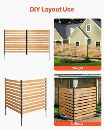 Wood Privacy Fence, 38" W x 42" L, 2-Panel Slatted Air Conditioner Fence Screen, Pool Equipment Enclosure with Metal Stakes, Easy DIY Installation, Outdoor Trash Can Hider for Garden Decoration