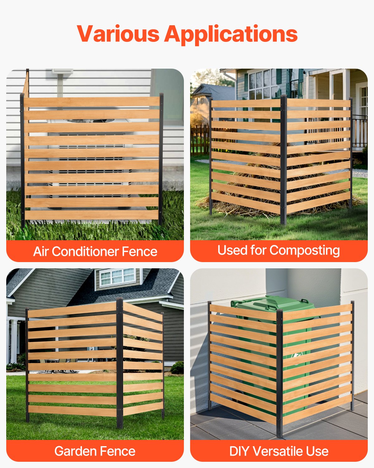Wood Privacy Fence, 38" W x 42" L, 2-Panel Slatted Air Conditioner Fence Screen, Pool Equipment Enclosure with Metal Stakes, Easy DIY Installation, Outdoor Trash Can Hider for Garden Decoration