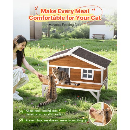Isolerat Katthus, Runtgående Skumisolering Upphöjt Kattskydd, Träskydd för Vilda Katter med Stor Plattform, Vattentäta Kattlägenheter för Inne- och Utekatter på Vintern 110 x 85 x 78 cm |  EU