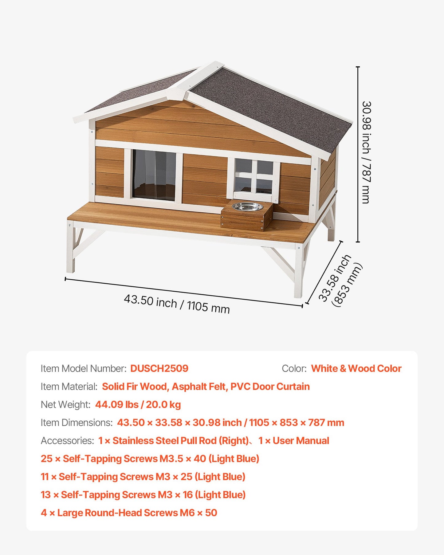 Insulated Cat House, All-Around Foam Insulation Elevated Cat Shelter, Wooden Feral Kitty Shelter with Large Platform, Waterproof Cats Condos for Indoor & Outdoor Cats in Winter 43.5x33.5x31 in