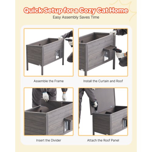 Uppvärmt katthus, isolerat katthus i trä för utomhuskatter, vattentätt skydd för förvildade katter med värmedyna, PVC-dörr och öppningsbart asfalttak för 1-3 katter på vintern, 87 x 53,5 x 69 cm |  EU