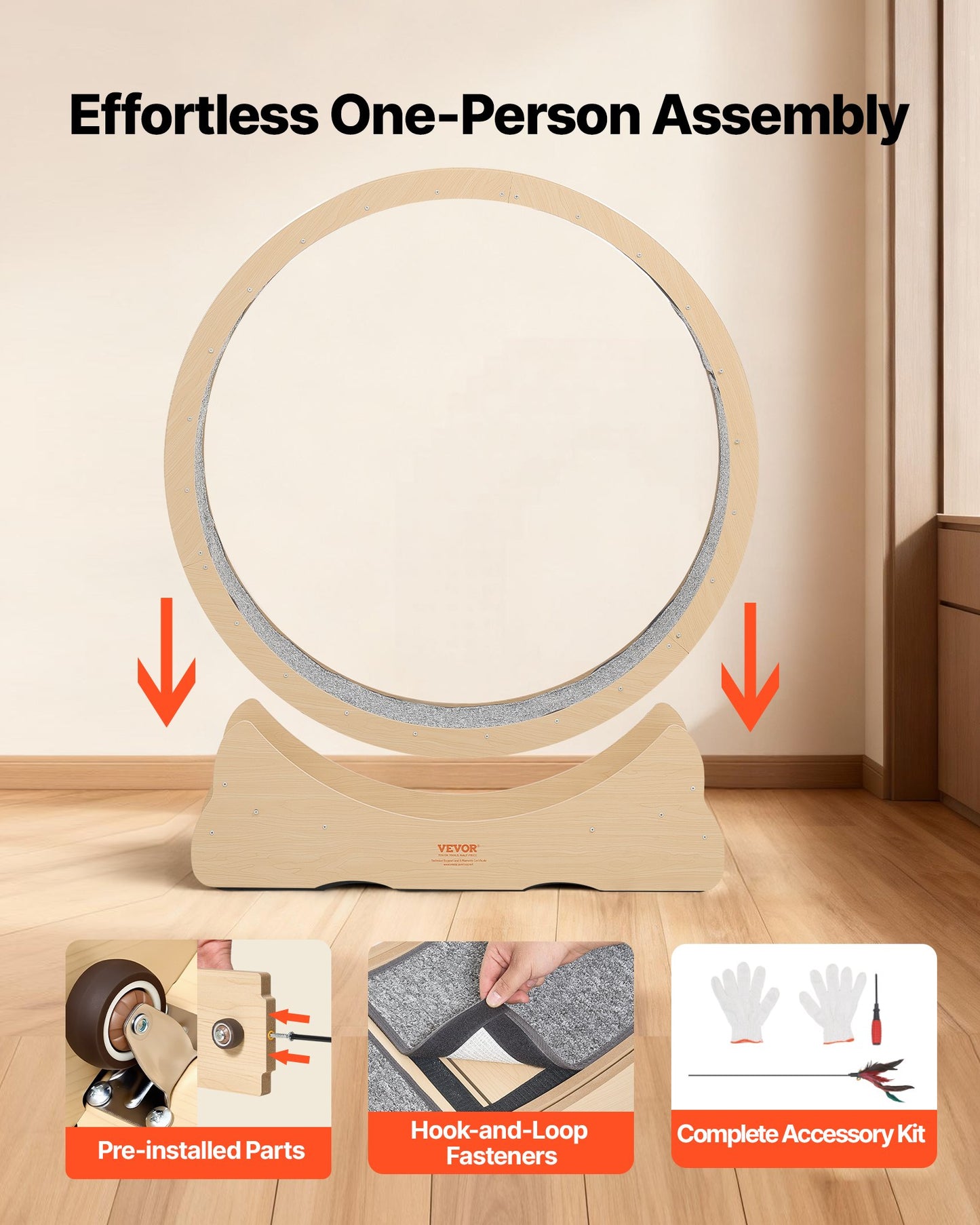 Cat Exercise Wheel, 48 in Wooden Cat Running Wheel for Indoor Cats up to 28 lbs, Cats Treadmill with Carpeted Runway & Locking Mechanism, Quiet Roller Kitten Sport Toys for Pets Fitness & Health