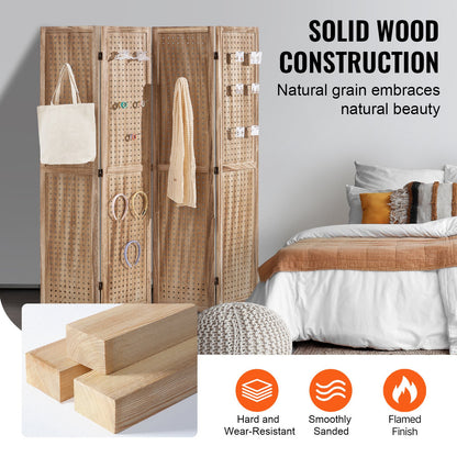 Wood Room Divider, 4 Panel Wood Folding Privacy Screen, 66.9 Inches Tall Indoor Carved Partition Divider, Portable Decoration Screen, for Room Separation, Home, Office, Restaurant & Bedroom