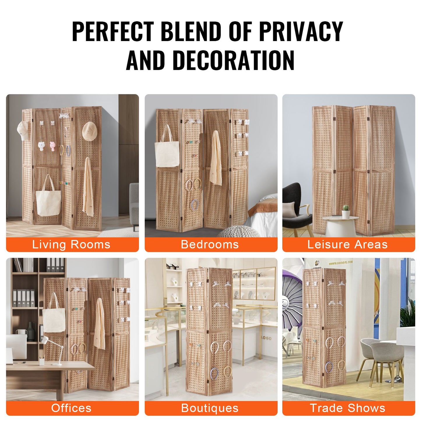 Wood Room Divider, 4 Panel Wood Folding Privacy Screen, 66.9 Inches Tall Indoor Carved Partition Divider, Portable Decoration Screen, for Room Separation, Home, Office, Restaurant & Bedroom