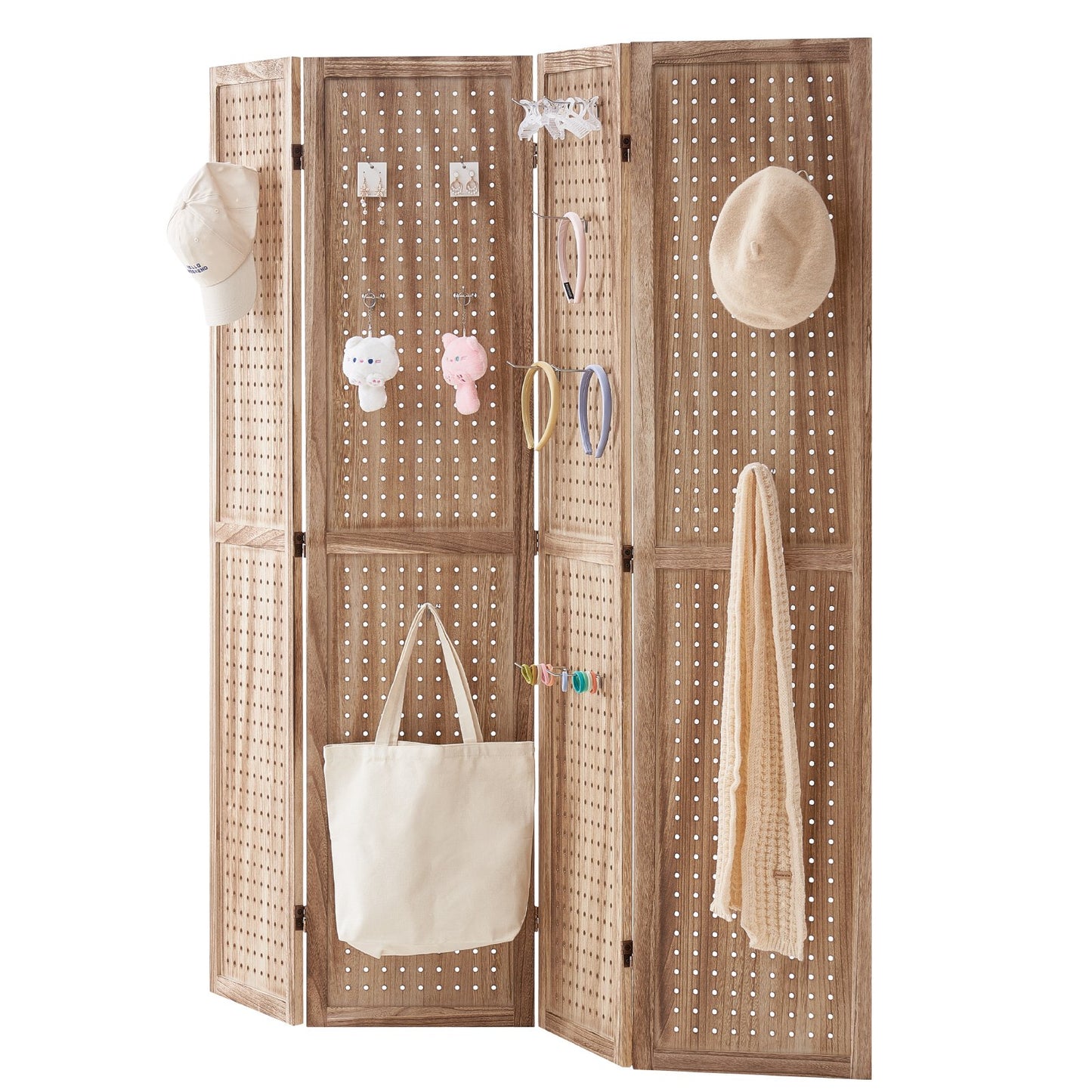 Wood Room Divider, 4 Panel Wood Folding Privacy Screen, 66.9 Inches Tall Indoor Carved Partition Divider, Portable Decoration Screen, for Room Separation, Home, Office, Restaurant & Bedroom