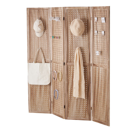 Wood Room Divider, 4 Panel Wood Folding Privacy Screen, 66.9 Inches Tall Indoor Carved Partition Divider, Portable Decoration Screen, for Room Separation, Home, Office, Restaurant & Bedroom