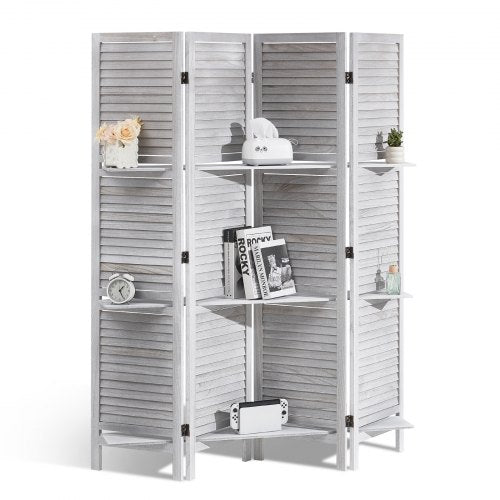 Wood Room Divider, 4 Panel Wood Folding Privacy Screen, 66.9 Inches Tall Indoor Louvered Partition Divider, Portable Decoration Screen, for Room Separation, Home, Office, Restaurant & Bedroom