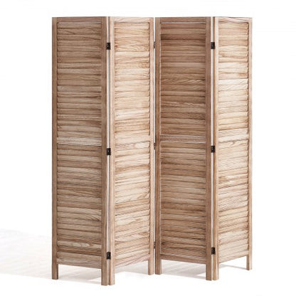 Wood Room Divider, 4 Panel Wood Folding Privacy Screen, 66.9 Inches Tall Indoor Louvered Wooden Partition, Portable Decoration Screen, for Room Separation, Home, Office, Restaurant & Bedroom