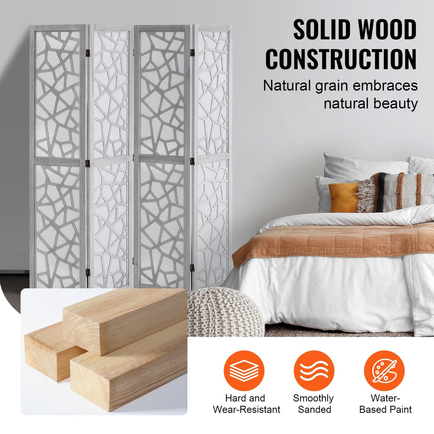 Wood Room Divider Wooden Screen 4 Panel Room Separation Privacy Screen