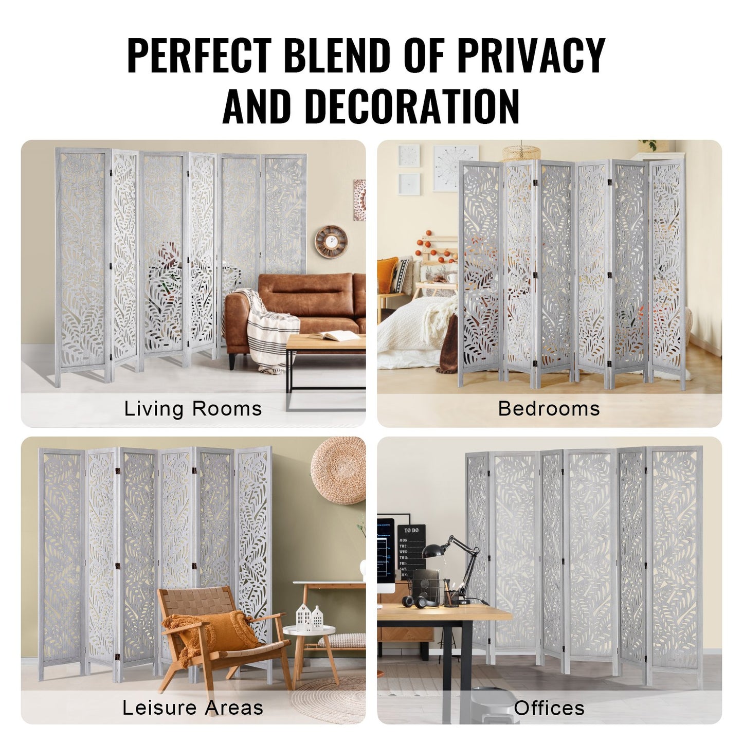 Wood Room Divider, 6 Panel Wood Folding Privacy Screen, 66.9 Inches Tall Indoor Carved Partition Divider, Portable Decoration Screen, for Room Separation, Home, Office, Restaurant & Bedroom