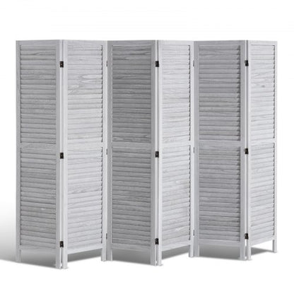 Wood Room Divider, 6 Panel Wood Folding Privacy Screen, 66.9 Inches Tall Indoor Louvered Wooden Partition, Portable Decoration Screen, for Room Separation, Home, Office, Restaurant & Bedroom