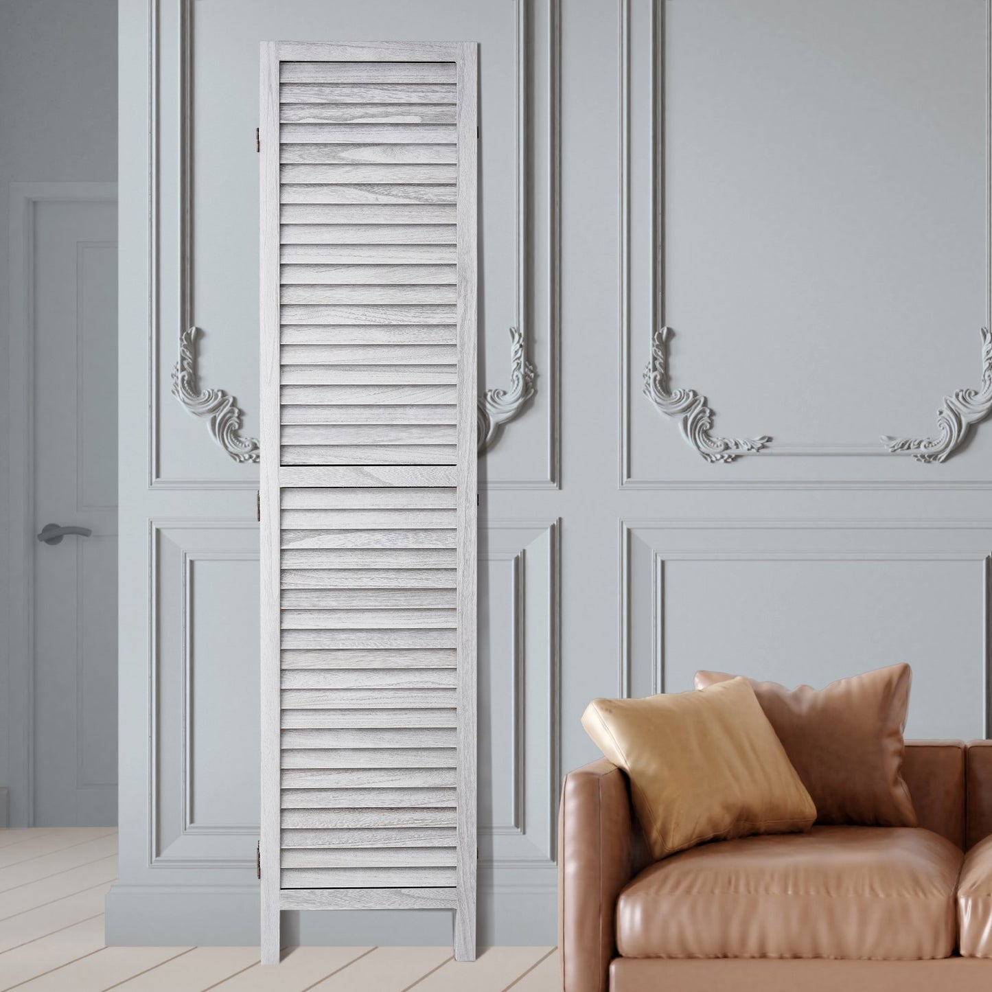 Wood Room Divider, 6 Panel Wood Folding Privacy Screen, 66.9 Inches Tall Indoor Louvered Wooden Partition, Portable Decoration Screen, for Room Separation, Home, Office, Restaurant & Bedroom