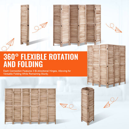 Wood Room Divider, 6 Panel Wood Folding Privacy Screen, 66.9 Inches Tall Indoor Louvered Partition Divider, Portable Decoration Screen, for Room Separation, Home, Office, Restaurant & Bedroom