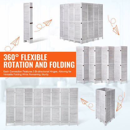 Wood Room Divider, 8 Panel Wood Folding Privacy Screen, 66.9 Inches Tall Indoor Louvered Wooden Partition, Portable Decoration Screen, for Room Separation, Home, Office, Restaurant & Bedroom