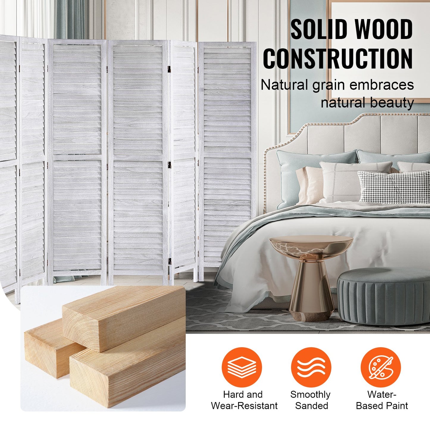 Wood Room Divider, 8 Panel Wood Folding Privacy Screen, 66.9 Inches Tall Indoor Louvered Wooden Partition, Portable Decoration Screen, for Room Separation, Home, Office, Restaurant & Bedroom