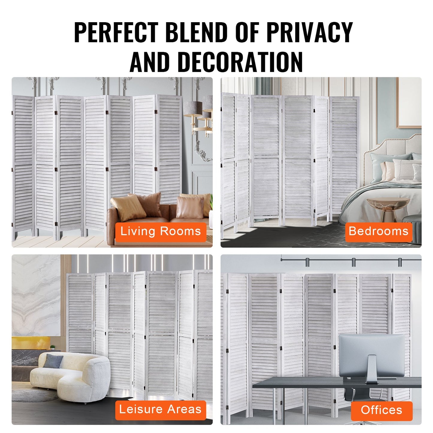 Wood Room Divider, 8 Panel Wood Folding Privacy Screen, 66.9 Inches Tall Indoor Louvered Wooden Partition, Portable Decoration Screen, for Room Separation, Home, Office, Restaurant & Bedroom